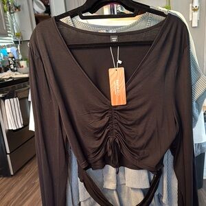 SHEIN Black Ruched Cut Out Blouse